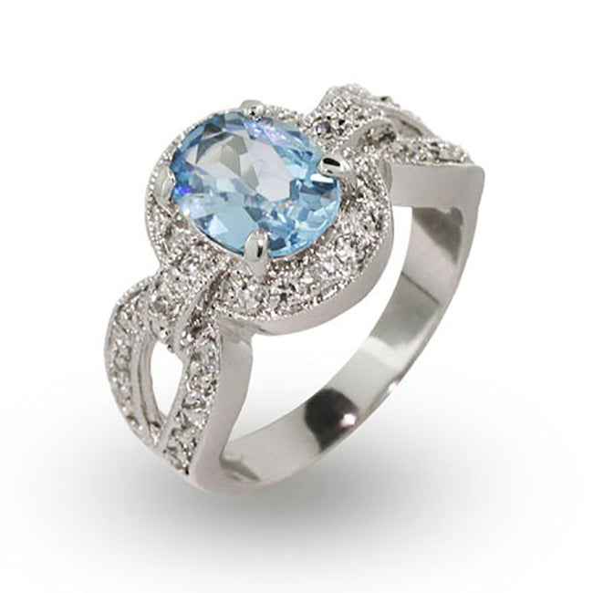 Vintage Deco Style Oval Cut Blue Topaz CZ Ring