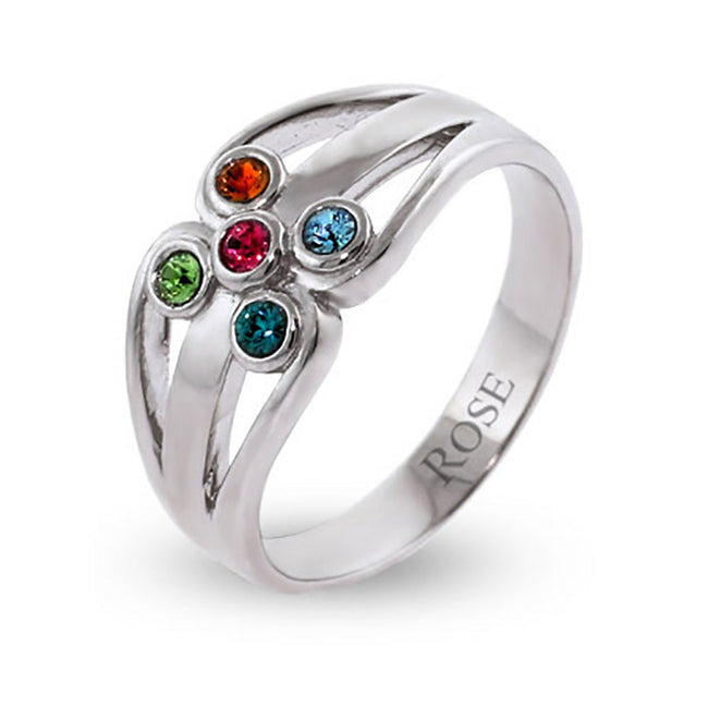 5 Swarovski Crystal Family Birthstone Silver Ring