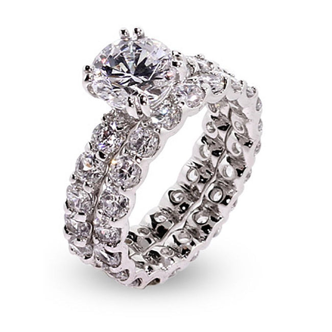 Brilliant Cut 9mm CZ Sterling Silver Engagement Set