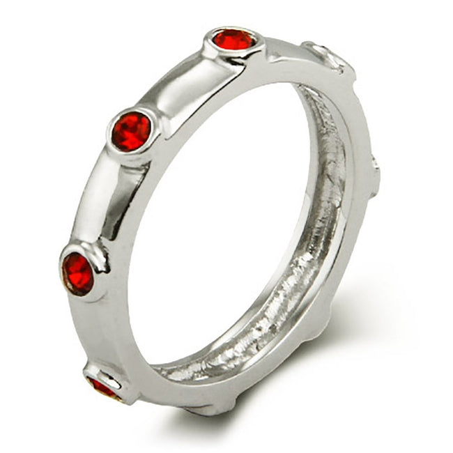 Ruby Red July Birthstone Bezeled Silver Ring