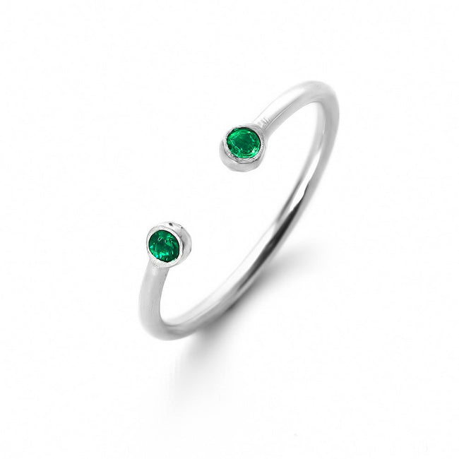 Dainty Open Center 2 Birthstone Silver Ring