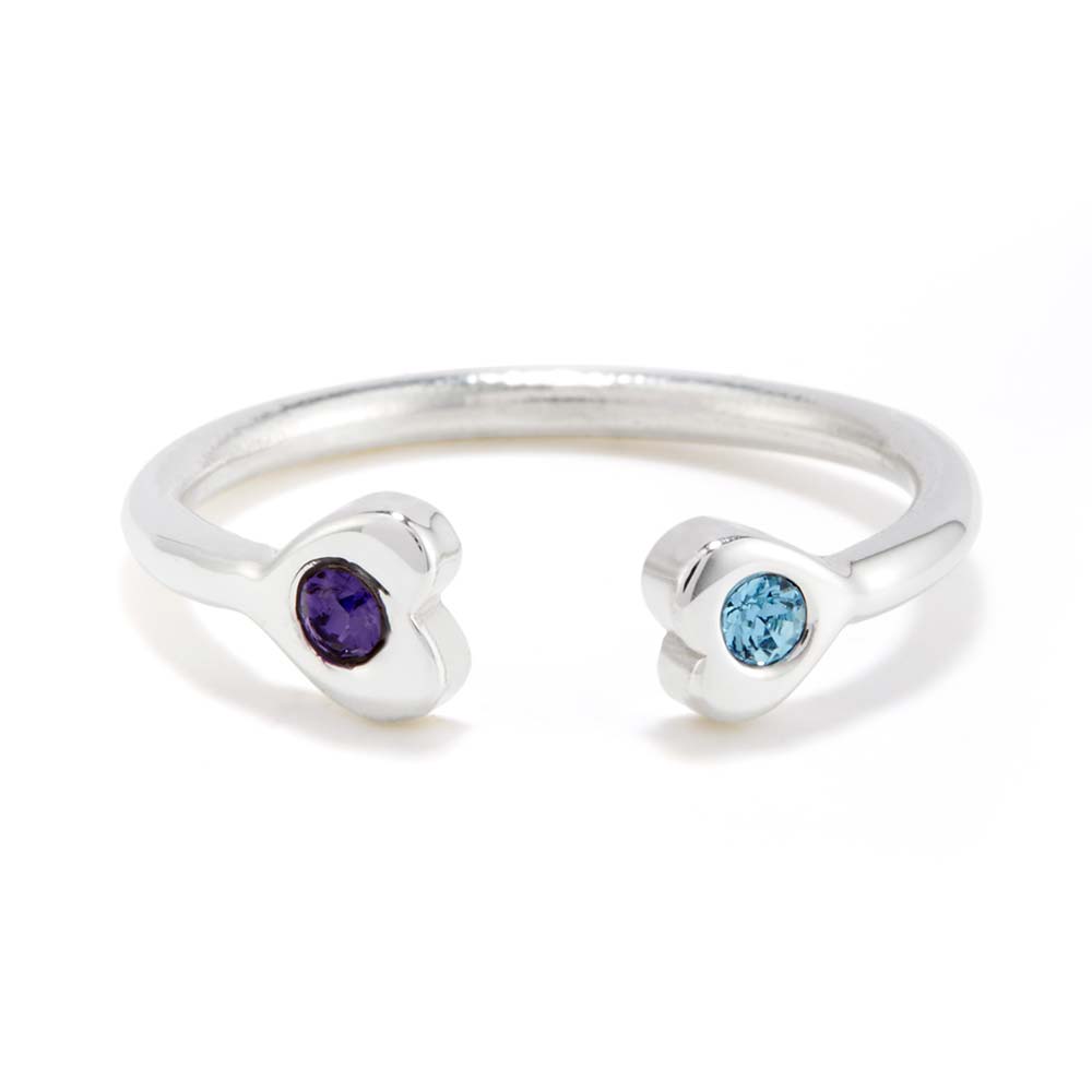 Two Heart Birthstone Couples Silver Cuff Ring | Eve's Addiction