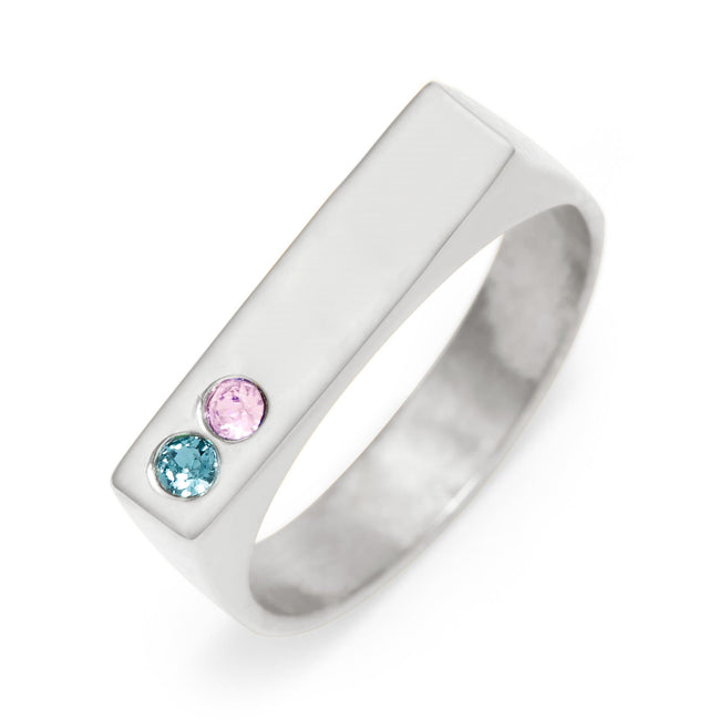 2 Stone Birthstone Silver Name Bar Ring