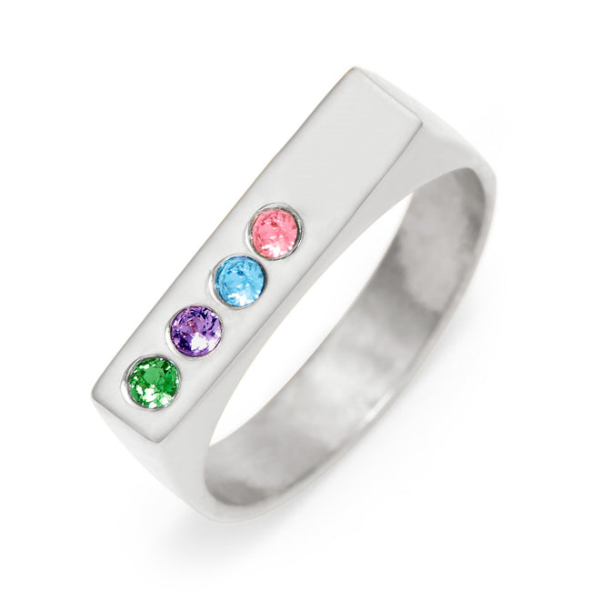 Engravable 4 Stone Birthstone Name Bar Silver Ring