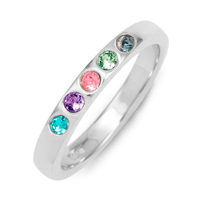 Engraved Personal 5 Stone Sterling Silver Birthstone Band