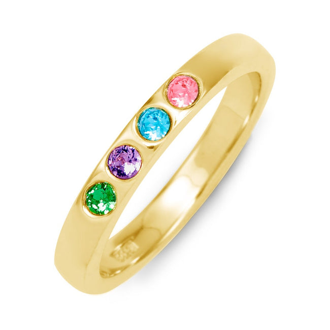 4 Stone Personalized Gold Plated Silver Birthstone Ring