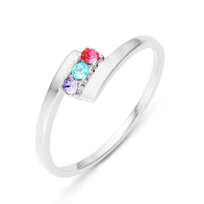 3 Stone Birthstone Silver Bypass Ring