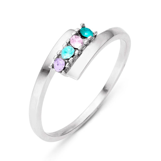 4 Stone Birthstone Silver Bypass Ring