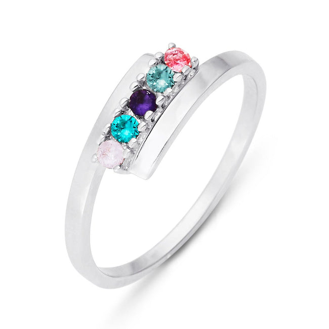 5 Stone Birthstone Silver Bypass Ring