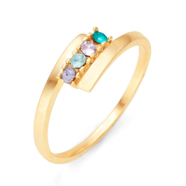 4 Stone Birthstone Gold Bypass Ring