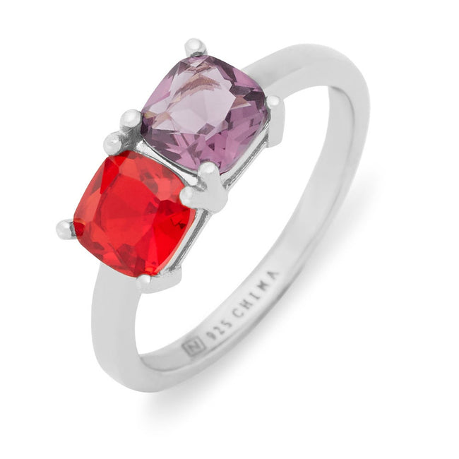 Sterling Silver 2 Stone Cushion Cut Birthstone Ring