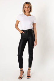Black Vegan Leather Rizzo Tummy Tuck Pants – Cozy Clothing Connection