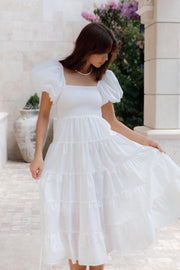 White Party Dress With Puffed Sleeve Boat Neck (With Real Picture)