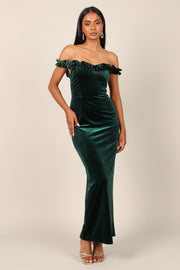 Celeste Off Shoulder Velvet Maxi Dress - Emerald - Petal & Pup USA