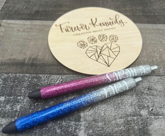 (PO) Epoxy Pen: Stay (Purple and teal ombre glitter with silver paw print  semi colon)