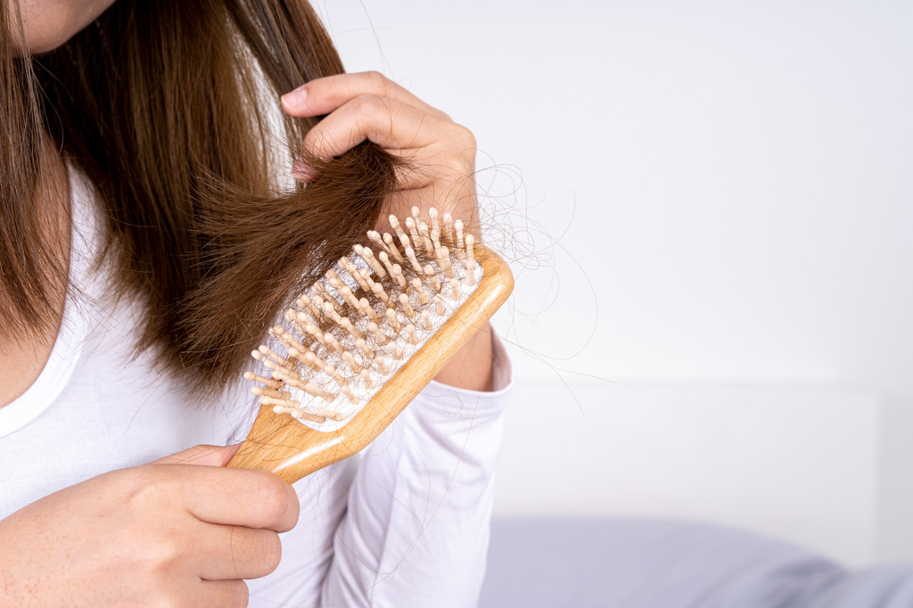 woman's comb filled with hair