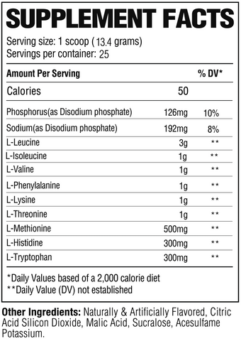 RAW Nutrition RAW EAA 25 Servings Suplements Facts