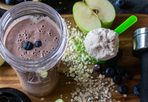 A berry shake with added whey protein powder