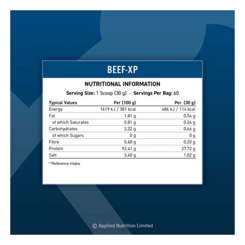 Applied Nutrition BEEF-XP Protein 1.8kg Nutritional Information