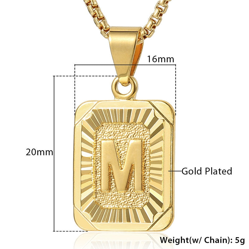 Yellow Gold Initial Letter Pendant Name Necklace