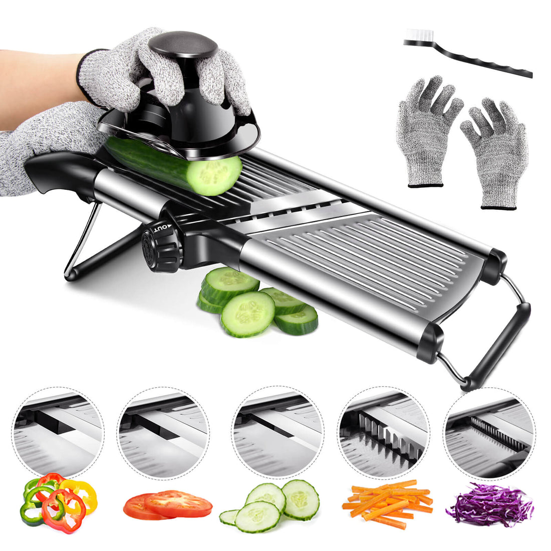 Rotary Cheese Grater Shredder with Handle, GRABADO 5 in 1 Stainless Steel  Multifunctional Vegetable Cutter & Slicer,Manual Grater Rotary for Fruit  and