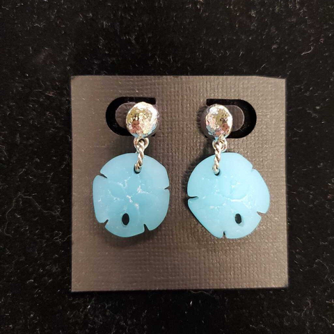 Under the Cherry Blossoms artist Gail Bonsignore's blue sea glass sand dollar earrings