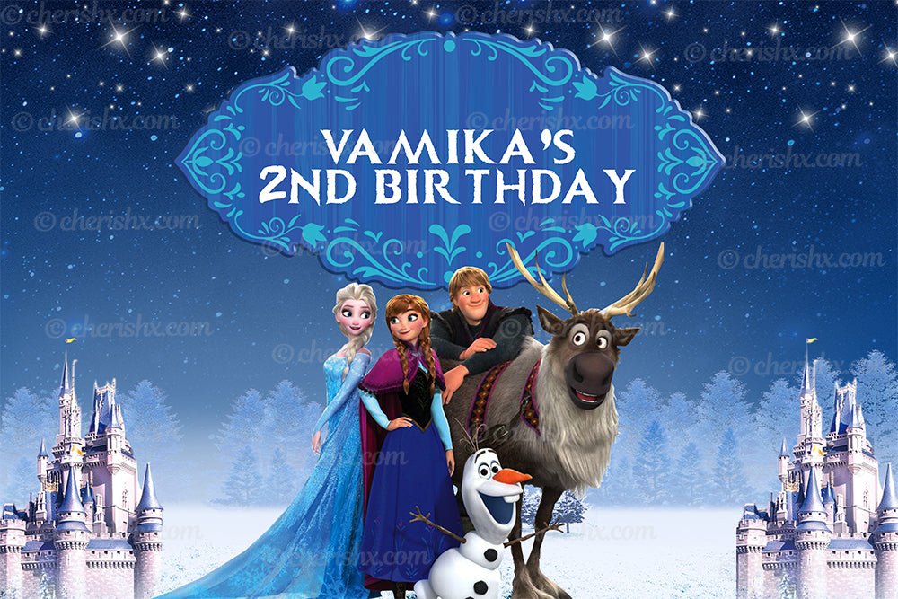 Elsa Frozen Theme Personalized Backdrop for Kids Birthday - Flex – FrillX