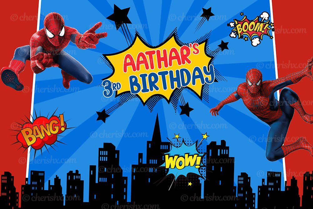 Spiderman Theme Personalized Backdrop for Kids Birthday - Flex – FrillX