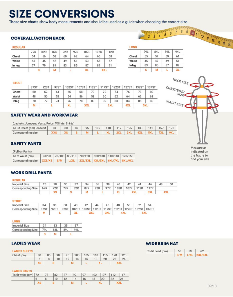 Portwest Sizing Guide – Trademates Workwear