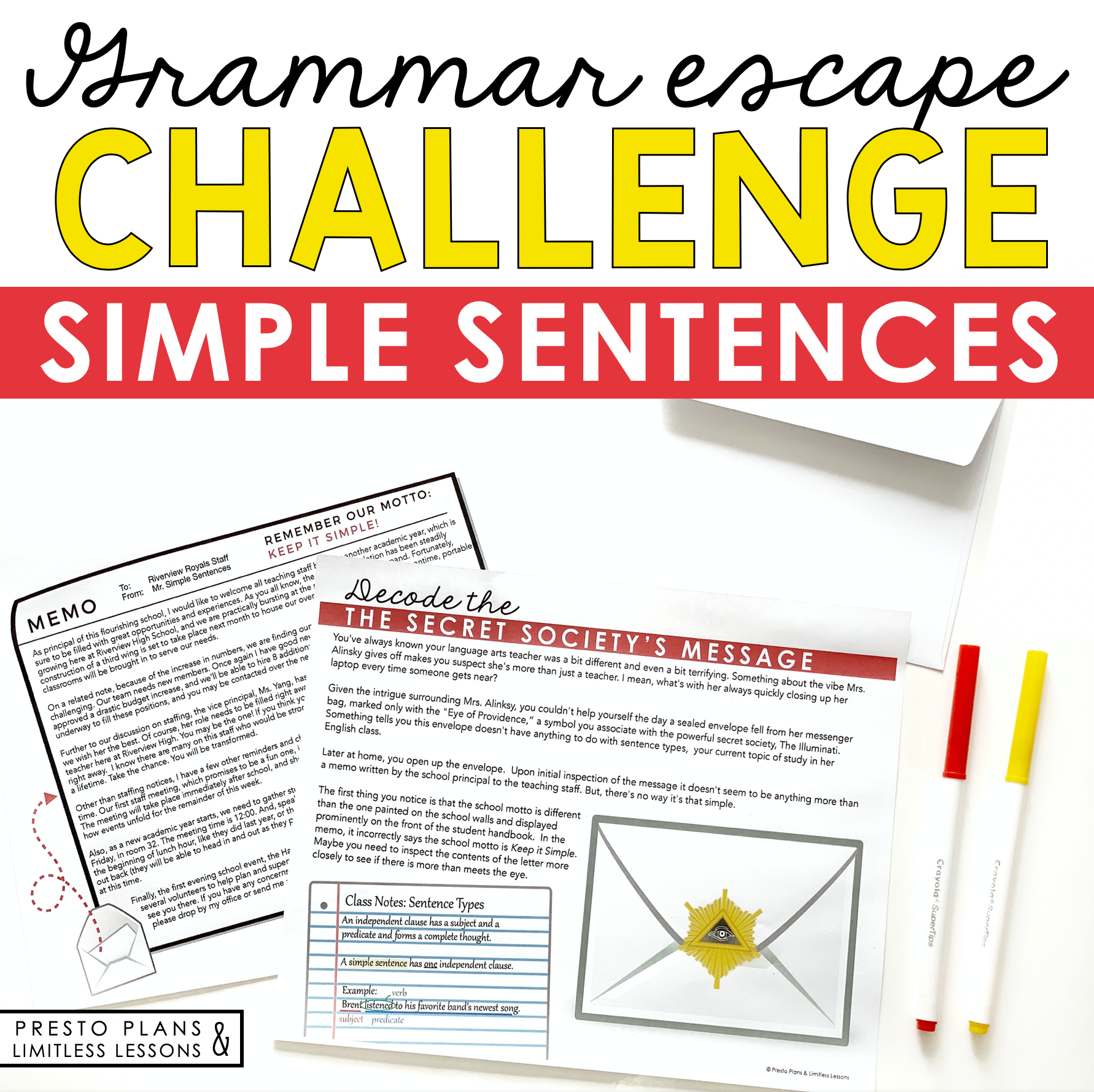 Simple Sentences Grammar Activity Interactive Escape Challenge Presto Plans