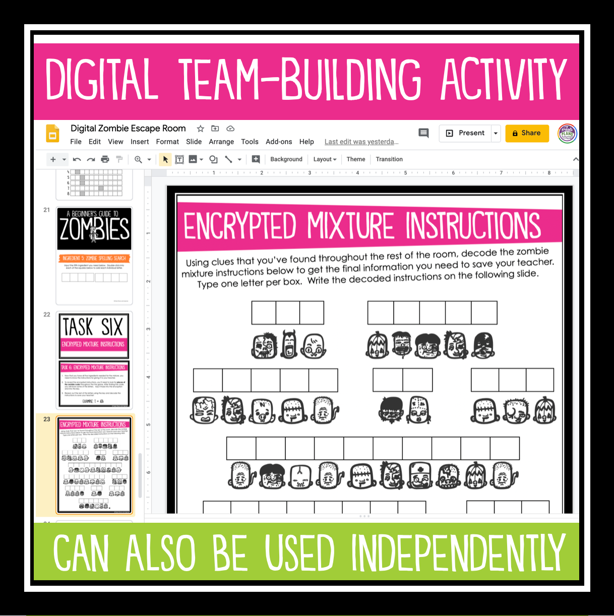 End Of The Year Digital Escape Room Zombie Teacher Google Distance L Presto Plans