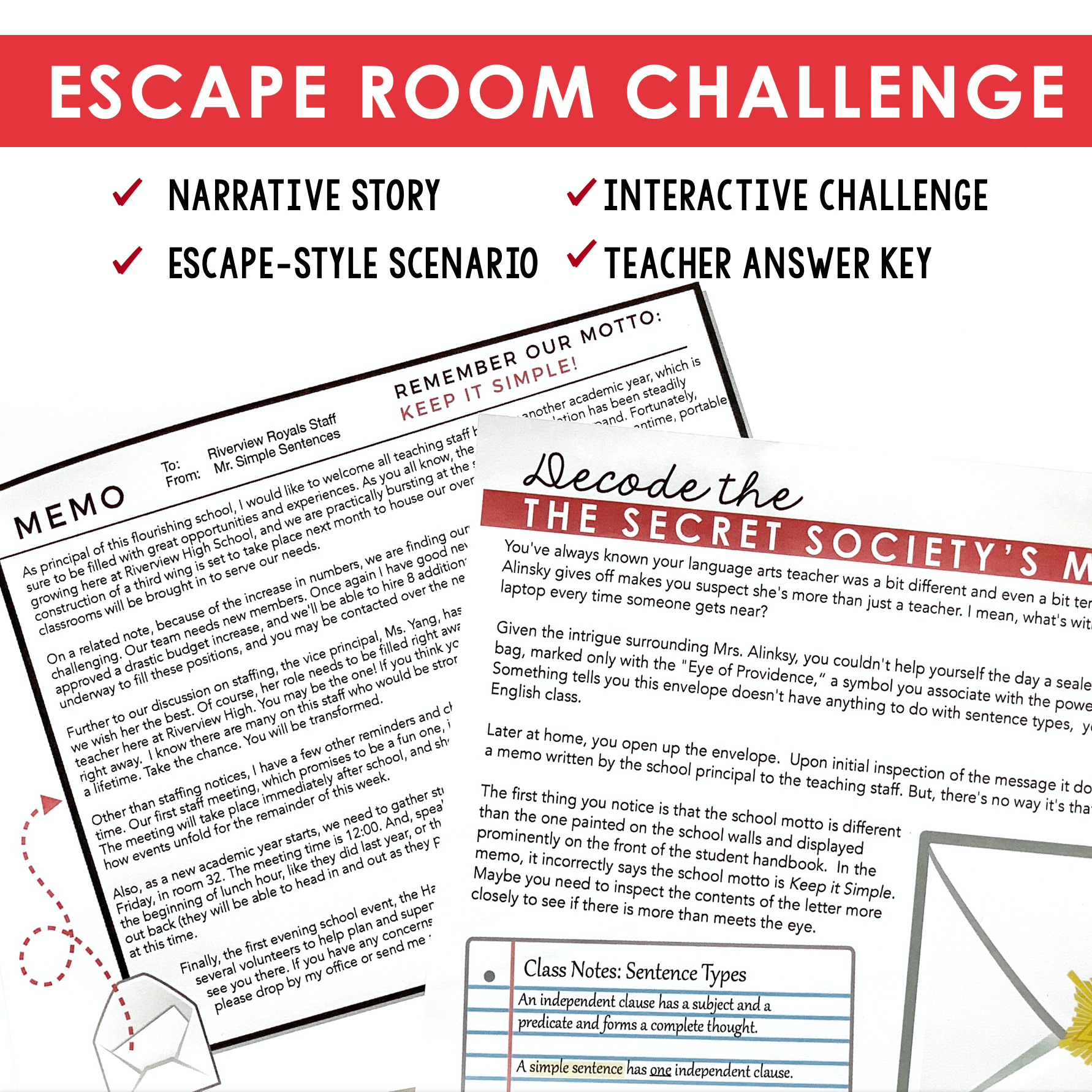 Simple Sentences Grammar Activity Interactive Escape Challenge Presto Plans