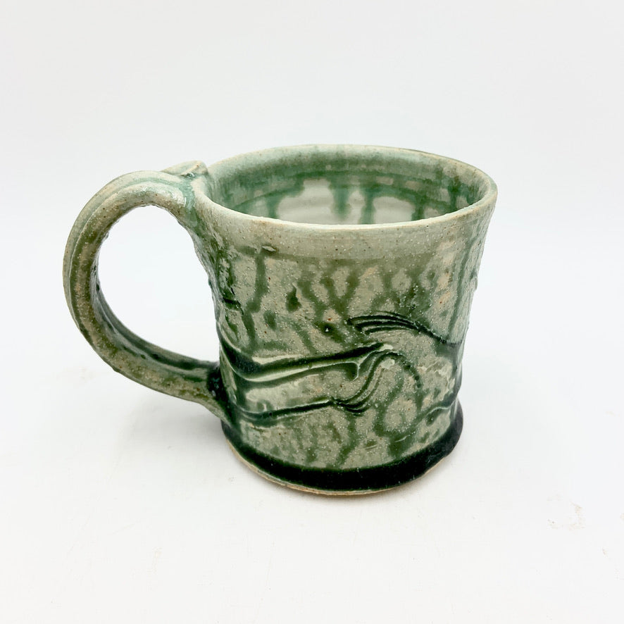 Handmade Pottery Short Mug  - Mink River Green