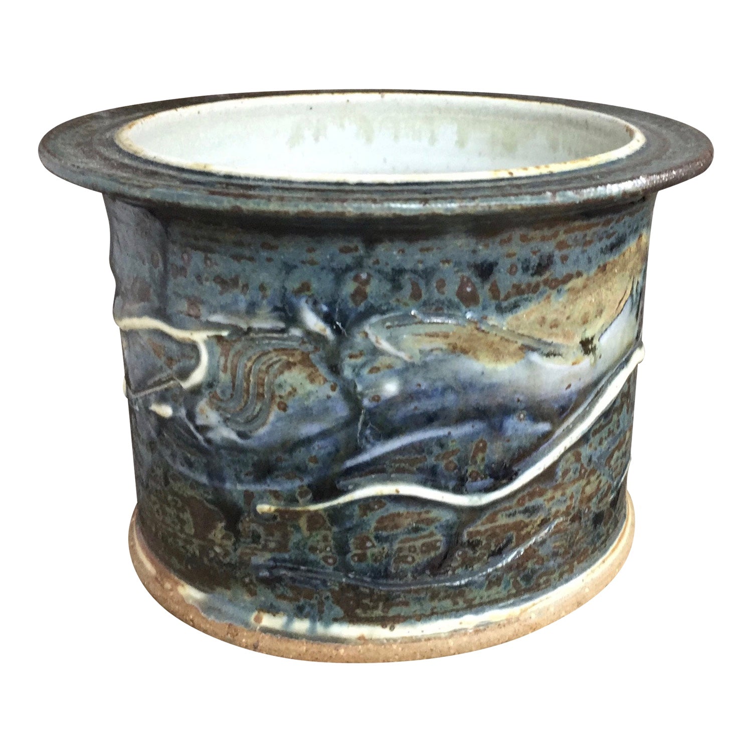 Handthrown Pottery Short Crock - Lake Superior Blue