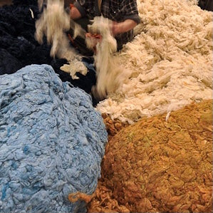 WOOL FIBRES BEING PREPARED AT OUTER HEBRIDES MILL FOR LISH LUXURY DESIGNER PETWEAR BRITISH BRAND
