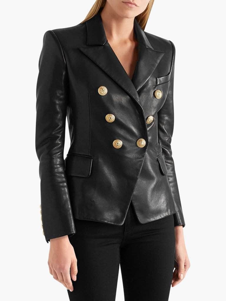 Double-Breasted Black Leather Blazer | Glory Connection