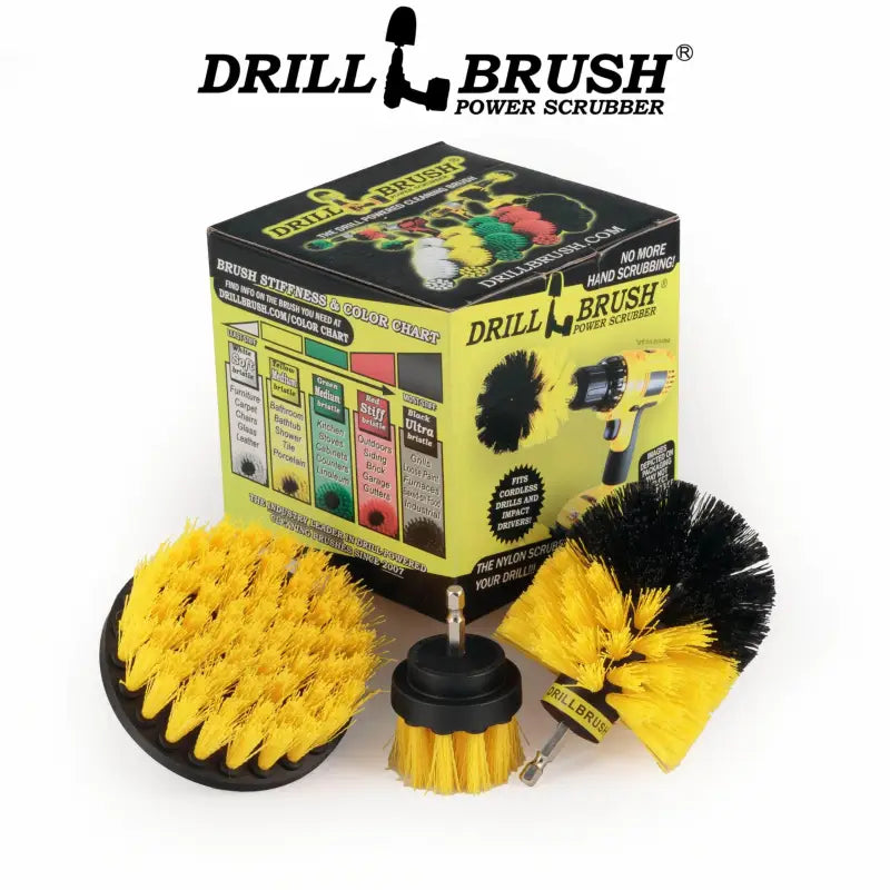 Impresa 4 Pack 75W Drill Brush Attachment Set - 2 Tapered & 2 Flat - All Purpose Detail Brush Attachments for Cordless Drill - Tile & Grout Dr