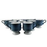 10 Denby Langley Castile Blue Pedestal Footed Coffee Cups Mugs England Vintage