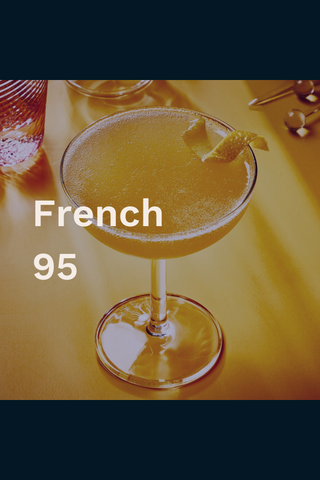 French 95 bourbon cocktail aerial view with orange twist