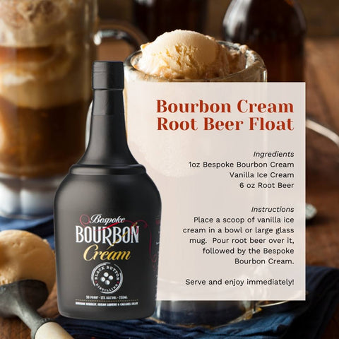 Bottle of Black Button Bourbon Cream Liqueur next to a cocktail recipe.