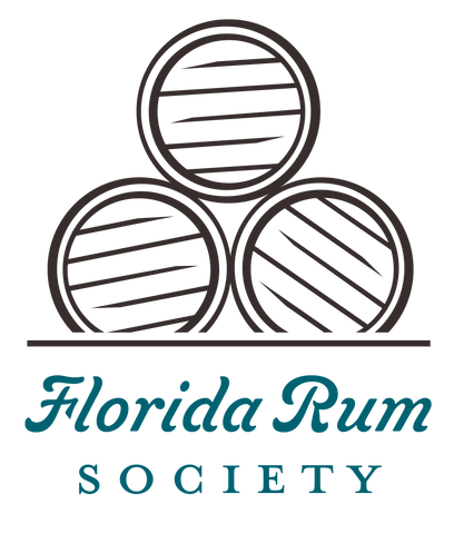 A simple line illustration of three rum barrels with the words Florida Rum Society beneath them