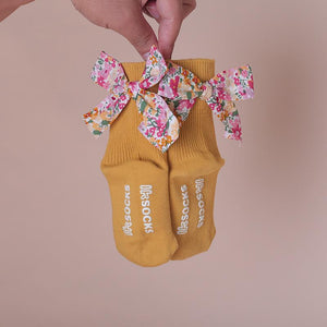 Floral Bow Non-slip Floor Socks Socks PocPockets Yellow S（0-1T） 