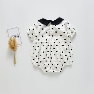 Polka Dot Print Romper Rompers & Overalls-baby girl PocPockets 6-12 Months White 
