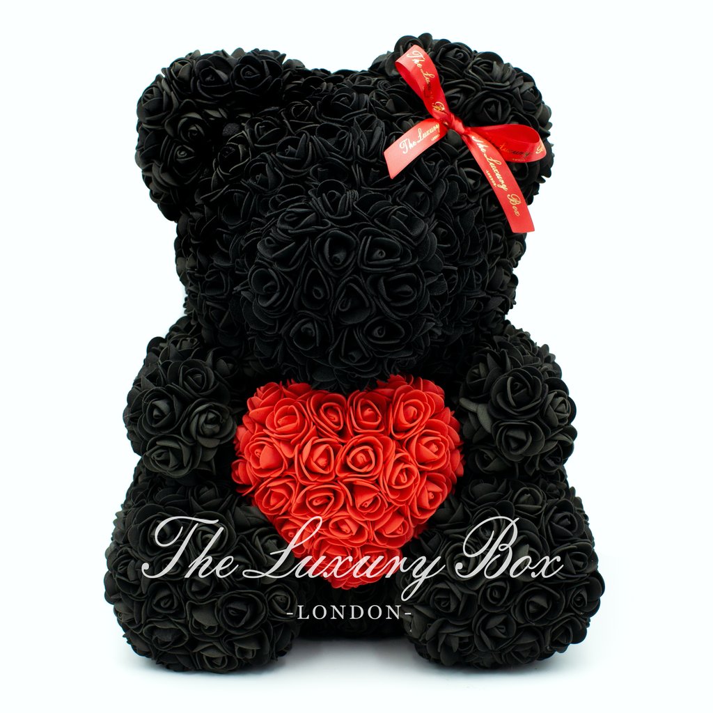 black rose teddy bear