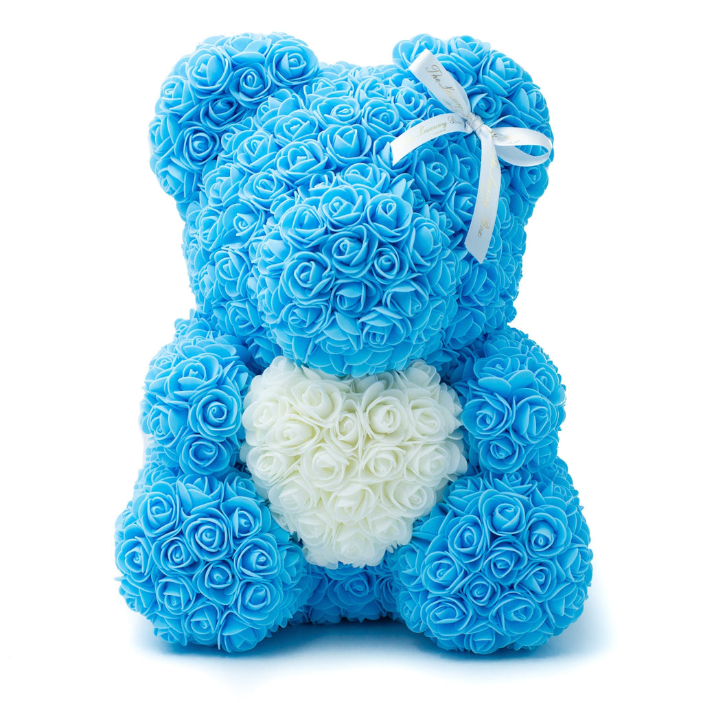 blue rose bear with heart