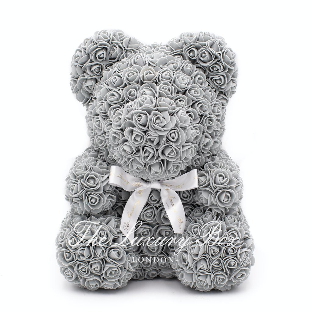 Forever Rose Teddy Bear - Premium X - Grey With Satin Ribbon 14 in.– The  Luxury Box USA