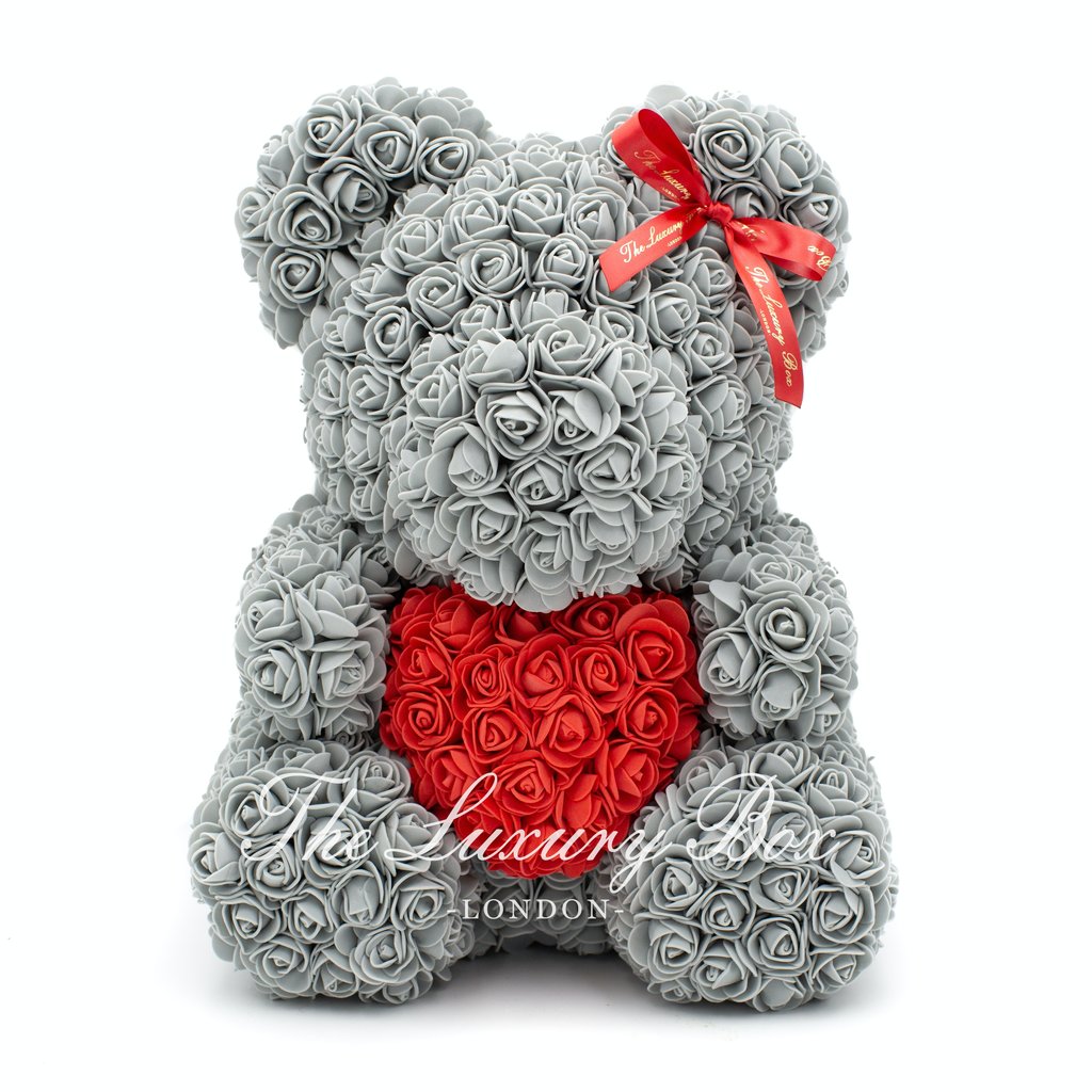 Forever Rose Teddy Bear - Premium X - Grey 14 in.