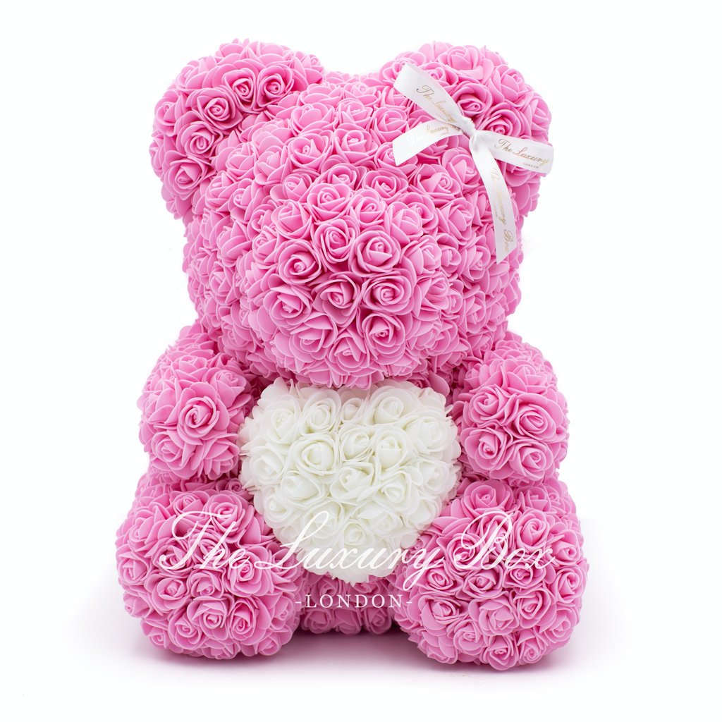 pink roses with teddy bear