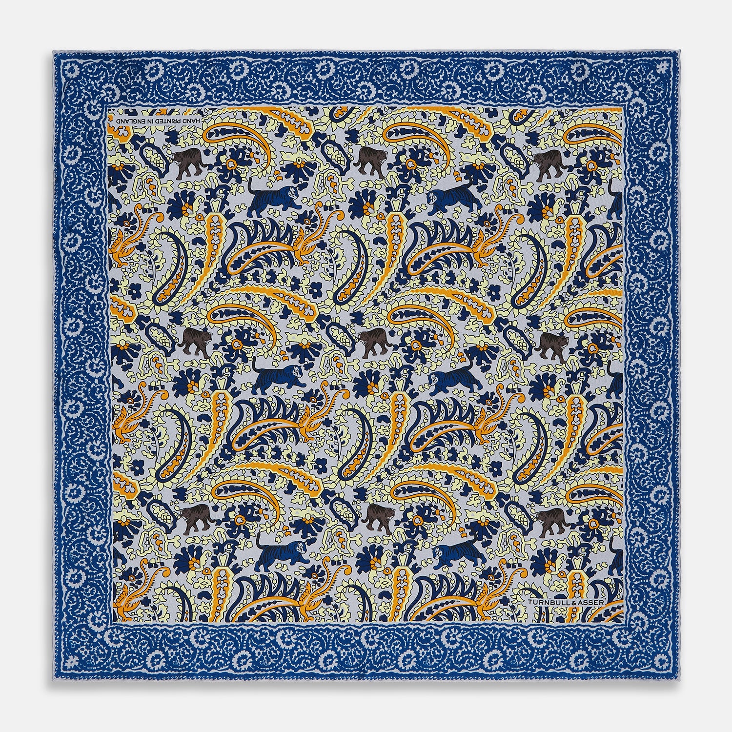 Blue and Yellow Paisley Tiger Silk Pocket Square product