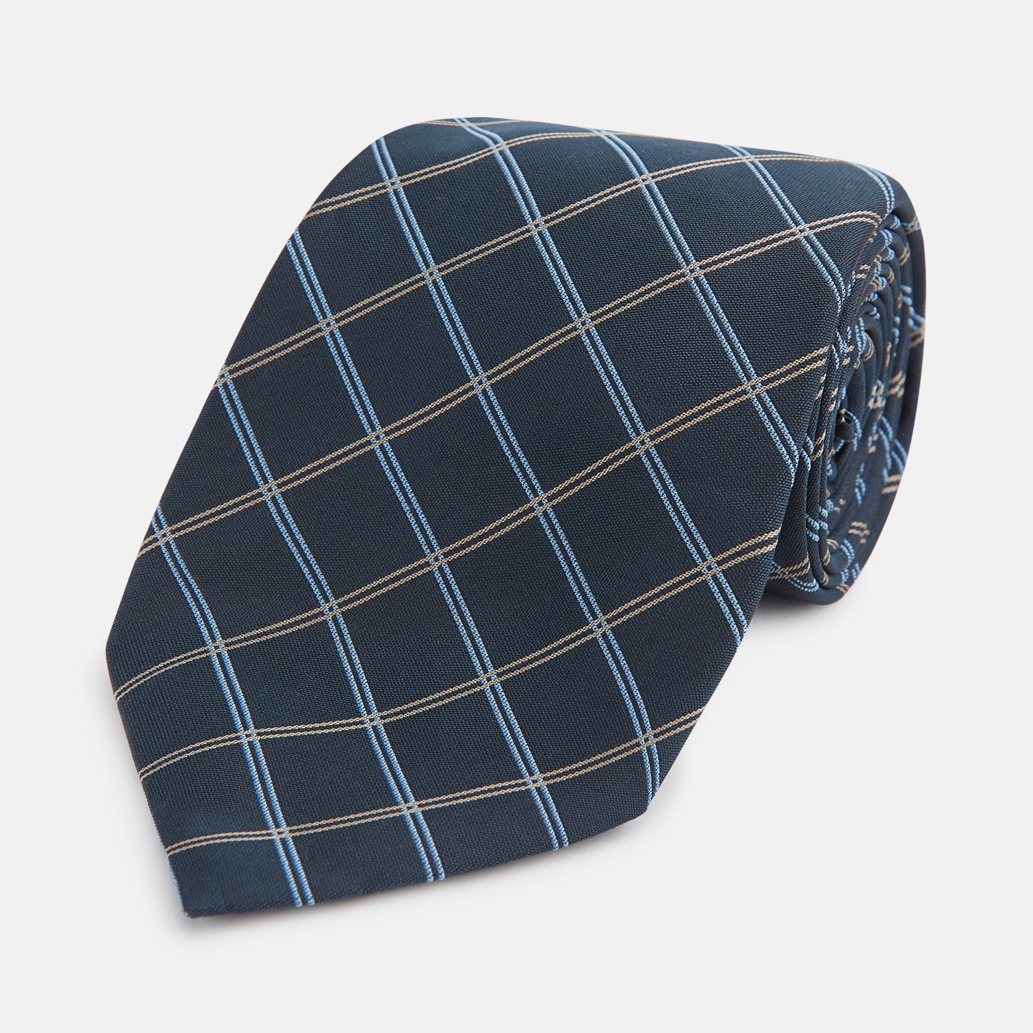 Navy Fine Double Check Silk Tie product